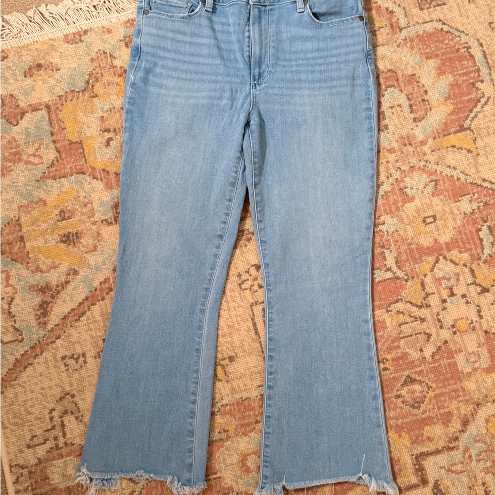 Paige Cropped Light Blue Frayed Hem Women Jeans